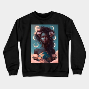 Aesthetic Beautiful Black Woman Moon Phase Crewneck Sweatshirt